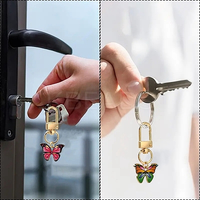 6Pcs Butterfly Alloy Enamel Pendant Decorations HJEW-YW00062-01-1