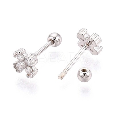 925 Sterling Silver Micro Pave Clear Cubic Zirconia Flower Stud Earrings STER-N016-86P-1