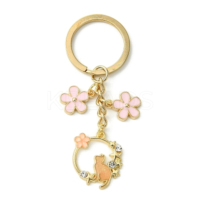 Cat & Flower Alloy Enamel with Rhinestone Keychain KEYC-JKC01099-1