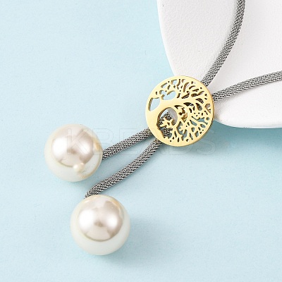 304 Stainless Steel Tree of Life Lariat Necklaces for Women NJEW-B149-04GP-01-1