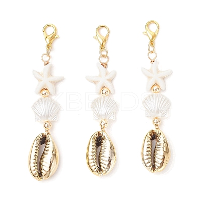 Electroplated Shell & ABS Imitation Pearl Pendant Decorations HJEW-JM03282-1