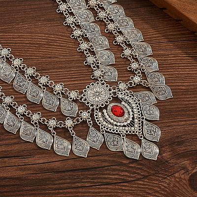 Boho Alloy & Iron Siam Rhinestone Embossed Teardrop Tassel Chain Belts WGEDD79-01-1