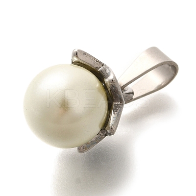 304 Stainless Steel Plastic Pearl Pendants STAS-U035-20AS-1