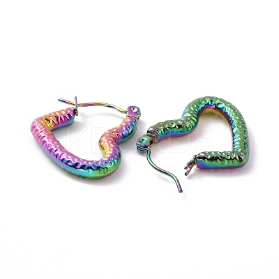 Ion Plating(IP) Rainbow Color 304 Stainless Steel Heart Hoop Earrings for Women EJEW-G293-25M-1