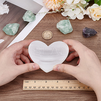 Heart Natural Selenite Decorative Bowls AJEW-WH0460-043B-1