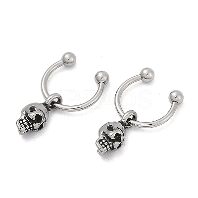 Skull 316 Surgical Stainless Steel Dangle Half Hoop Earrings for Women EJEW-G416-48AS-1