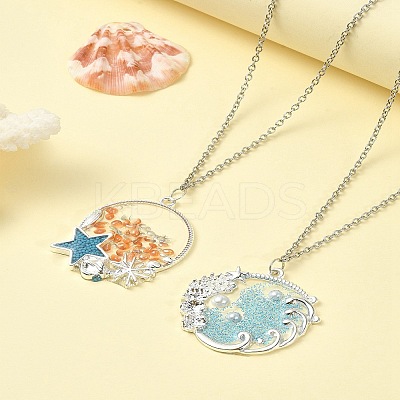 12Pcs 6 Styles Ocean Style Alloy Open Back Bezel Pendants FIND-YW0004-47-1