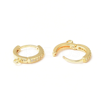 Brass Micro Pave Clear Cubic Zirconia Hoop Earring Findings KK-C018-01A-G-1
