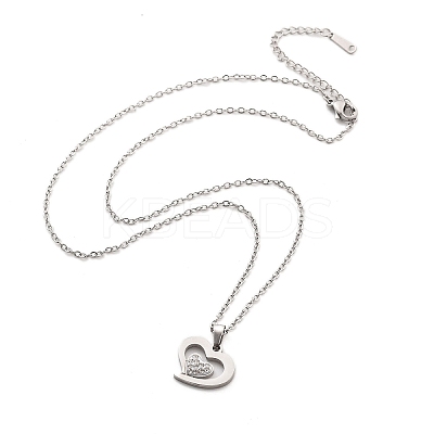 304 Stainless Steel Crystal Rhinestone Heart Pendant Cable Chain Necklaces for Women LS-NJEW-Z056-01D-P-1