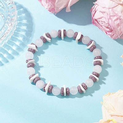 Round Natural White Jade Beads Stretch Bracelets BJEW-JB11818-02-1