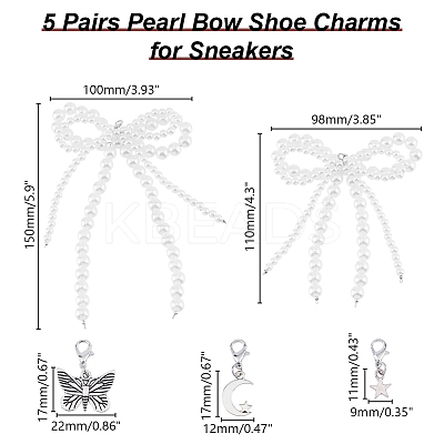 10Pcs Bowknot ABS Plastic Imitation Pearl & Alloy Shoe Charms HJEW-HY00047-1