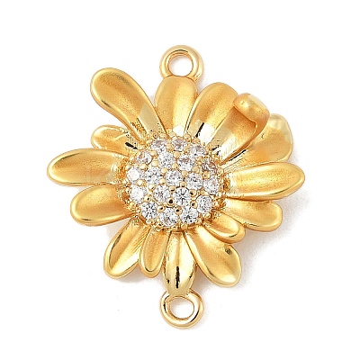 Flower Brass Micro Pave Clear Cubic Zirconia Connector Charms LS-KK-M326-06-G01-1