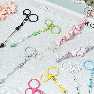 10Pcs 10 Colors Alloy Bar Beadable Keychain Clasps FIND-SC0017-20-1