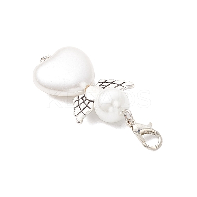 50Pcs ABS Plastic Imitation Pearl & Glass Pearl Heart Angel Pendant Decorations HJEW-JM03498-01-1