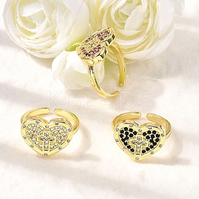 Brass Micro Pave Cubic Zirconia Cuff Rings for Women RJEW-F188-05G-1
