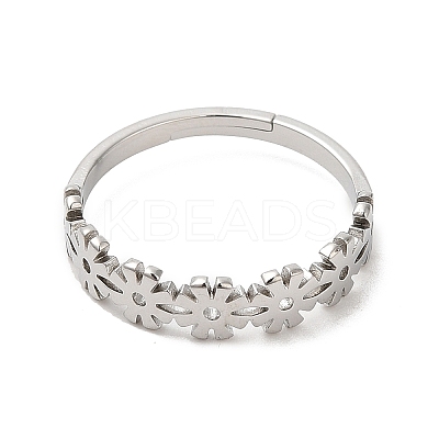 Non-Tarnish 304 Stainless Steel Flower Adjustable Ring for Women RJEW-M149-37P-1