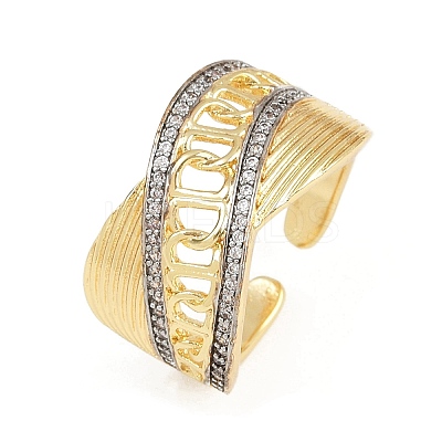 Brass Micro Pave Cubic Zirconia Cuff Rings RJEW-D326-10G-1