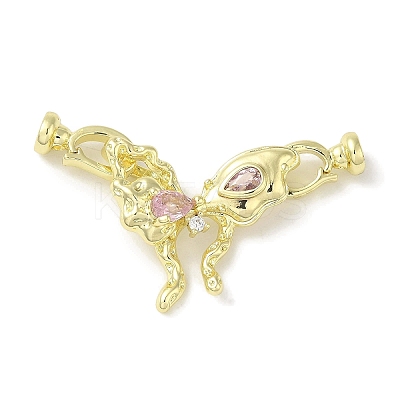 Brass Micro Pave Pink Cubic Zirconia Fold Over Clasps KK-K371-12G-1
