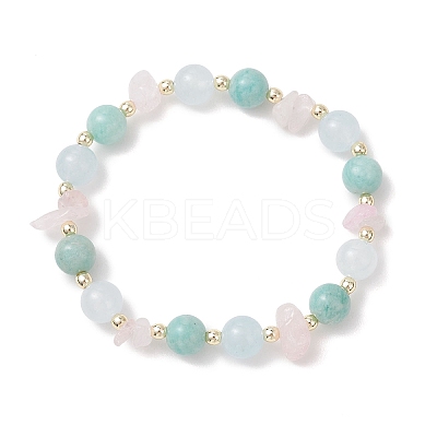 Natural Rose Quartz & Amazonite & Quartz Beads Stretch Bracelets for Women BJEW-JB13189-1