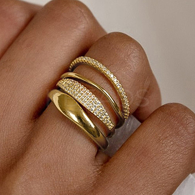 4Pcs Brass Micro Pave Clear Cubic Zirconia Finger Rings & Brass Finger Rings Set FS-WG9B944-04-1