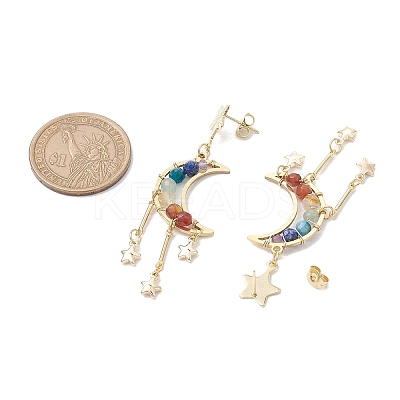 Chakra Moon Copper Wire Wrapped Gemstone Stud Earring EJEW-TA00484-1