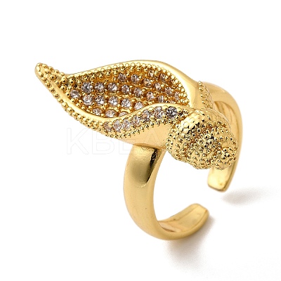 Brass Micro Pave Clear Cubic Zirconia Adjustable Open Cuff Rings for Women RJEW-I111-02G-02-1