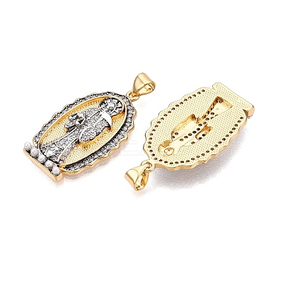 Brass Micro Pave Cubic Zirconia with ABS Imitation Pearl Pendants KK-T070-22G-1