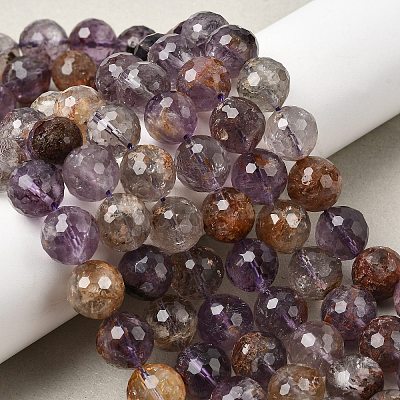 Natural Purple Phantom Quartz Purple Lodolite Quartz Round Beads Strands G-Z127-B01-12mm-1