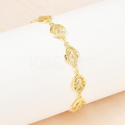 Teardrop Brass Micro Pave Clear Cubic Zirconia Link Chain Bracelets for Women BJEW-A090-02G-1