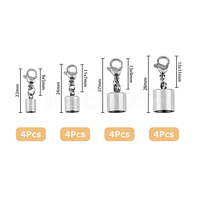 16Pcs 4 Styles 304 Stainless Steel Lobster Claw Clasps FIND-FH0006-21-1