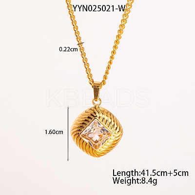 Retro Rhombus Stainless Steel Cubic Zirconia Pendant Necklaces for Women CQ6357-3-1