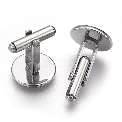 Tarnish Resistant Flat Round Stainless Steel Cuffinks X-STAS-P207-08P-D-1