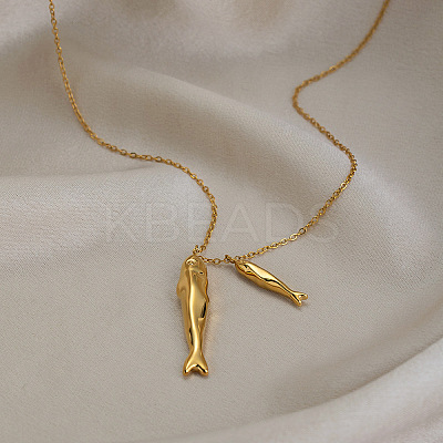Ocean 304 Stainless Steel Double Fish Pendant Necklaces for Women WI5548-1
