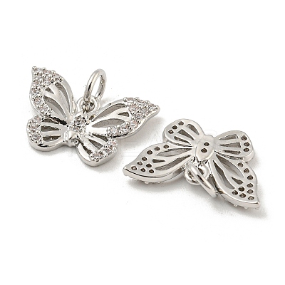 Rack Plating Brass Micro Pave Clear Cubic Zirconia Charms ZIRC-Q024-11P-1
