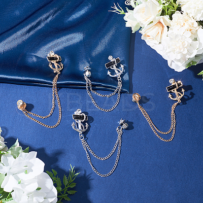 4Pcs 2 Color Jet Rhinestone Anchor Hanging Chain Brooches JEWB-GF0001-38-1