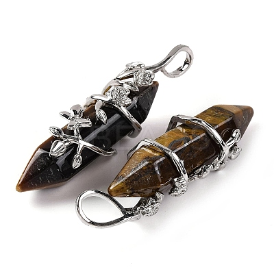 Natural Tiger Eye Double Terminal Pointed Pendants G-C144-03P-04-1