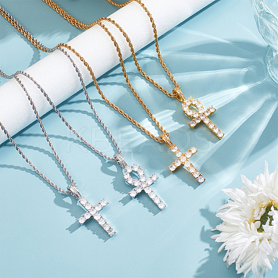 4Pcs 4 Style 304 Stainless Steel with Cubic Zirconia Cross Pendant Necklaces Set with Brass Chains NJEW-AN0001-81-1