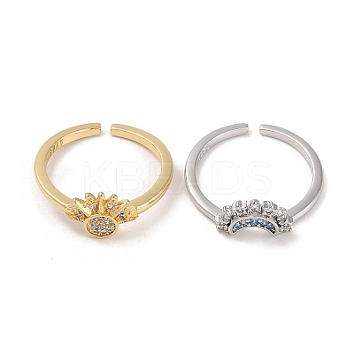2Pcs 2 Style Cubic Zirconia Open Cuff Rings Set RJEW-B050-01-1