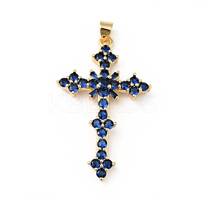 Rack Plating Brass Micro Pave Cubic Zirconia Pendants KK-E060-14G-1