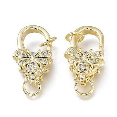 Brass Micro Pave Clear Cubic Zirconia Lobster Claw Clasps ZIRC-Q024-20G-1