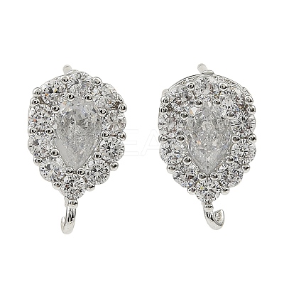 Teardrop Brass Micro Pave Clear Cubic Zirconia Stud Earring Findings LS-KK-C107-13P-1