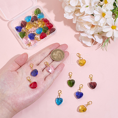 28Pcs 7 Colors Faceted Heart Glass Pendants Decoration HJEW-PH02040-1