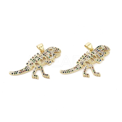 Rack Plating Dinosaur Brass Micro Pave Cubic Zirconia Pendants KK-E102-14G-1