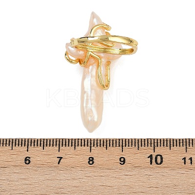 Cross Natural Pearl Finger Rings RJEW-K286-08G-1