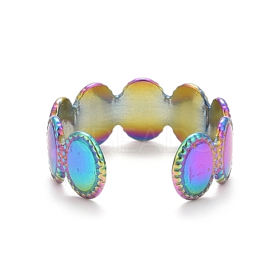 Ion Plating(IP) Rainbow Color 304 Stainless Steel Oval Wrap Open Cuff Ring for Women RJEW-C025-05M-1