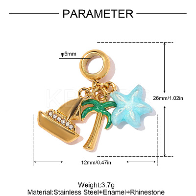 Summer 304 Stainless Steel Enamel Pendants STAS-OY012-10G-1