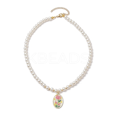 White Glass Pearl Beaded Necklaces NJEW-JN04652-01-1
