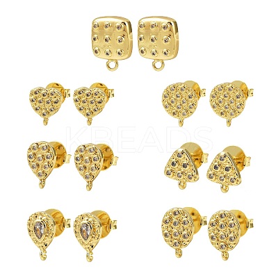Brass Micro Pave Clear Cubic Zirconia Stud Earring Findings KK-S530-01G-1