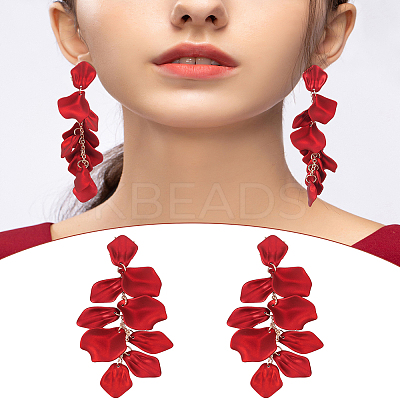 1 Pair Acrylic Petal Dangle Stud Earrings EJEW-LP0001-17-1