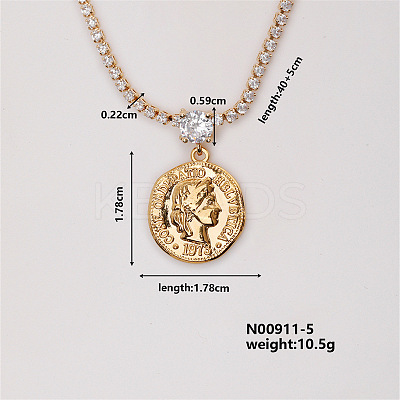 Fashion Brass Rhinestones Flat Round Pendant Necklace for Women AB9344-5-1